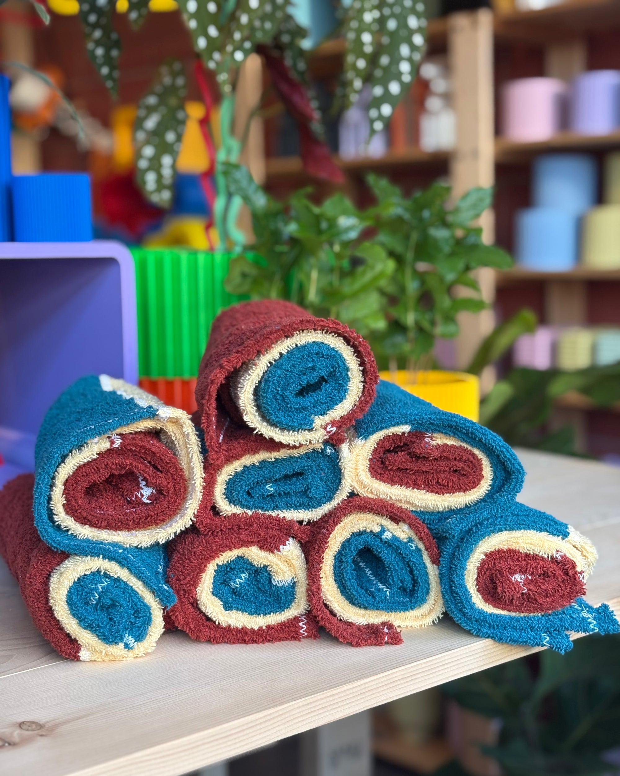 Hand Towel – Handmade, Eco-Friendly Towel in Playful Yellow, Blue & Red